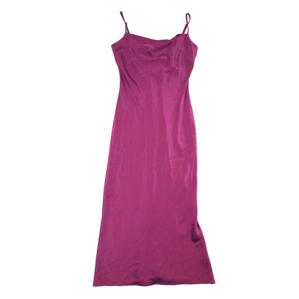 Express Satin Cowl Neck Slip Midi Dress XS Slit Magenta Pink 90s Y2K Romantic